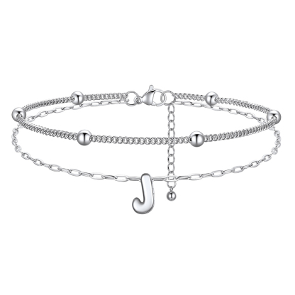 Bracelet Cheville Initial en Relief à Plusieurs Rangs J