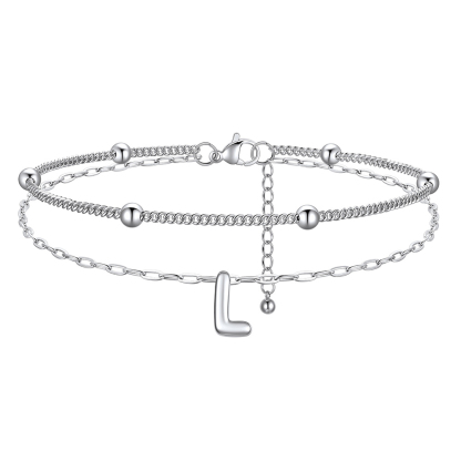 Bracelet Cheville Initial en Relief à Plusieurs Rangs L