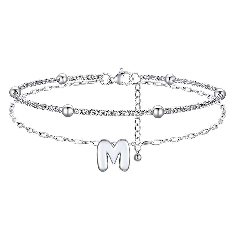 Bracelet Cheville Initial en Relief à Plusieurs Rangs M