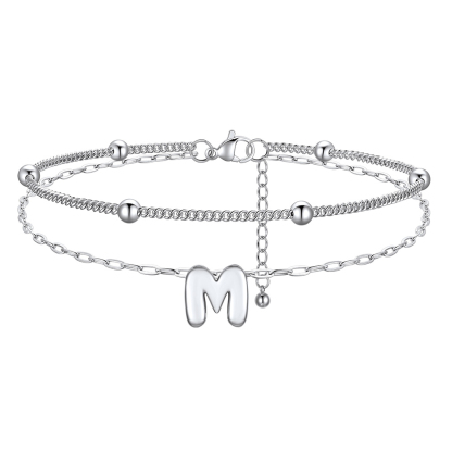 Bracelet Cheville Initial en Relief à Plusieurs Rangs M