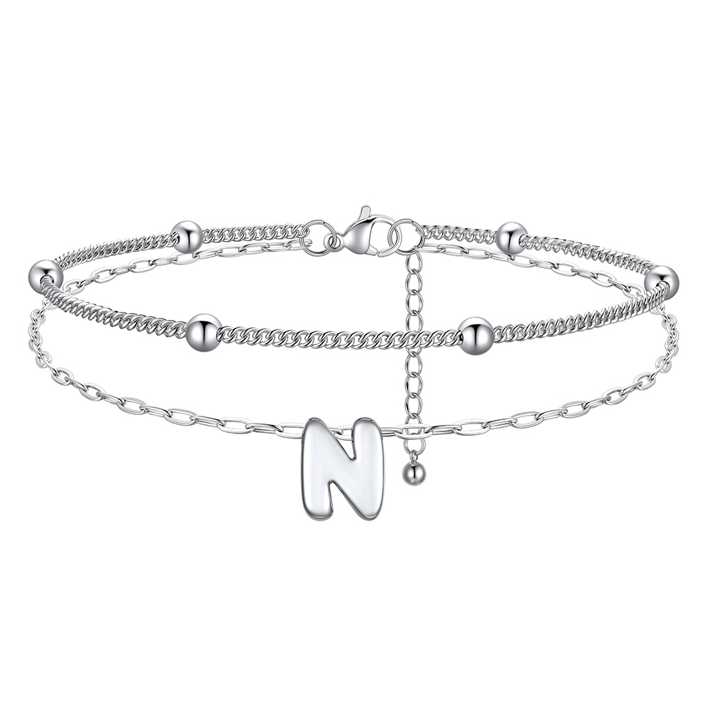Bracelet Cheville Initial en Relief à Plusieurs Rangs N