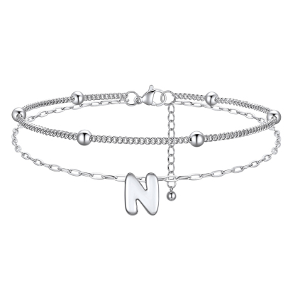 Bracelet Cheville Initial en Relief à Plusieurs Rangs N