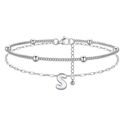 Bracelet Cheville Initial en Relief à Plusieurs Rangs S