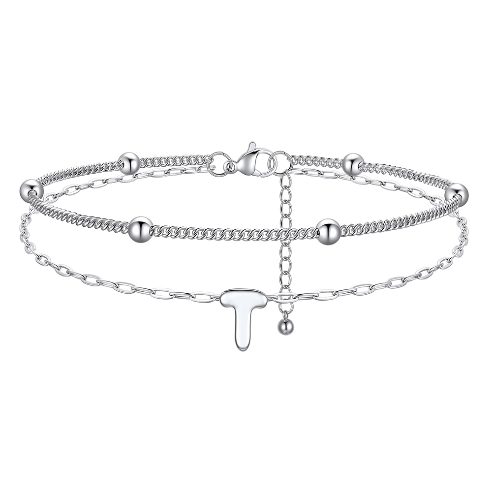 Bracelet Cheville Initial en Relief à Plusieurs Rangsn T