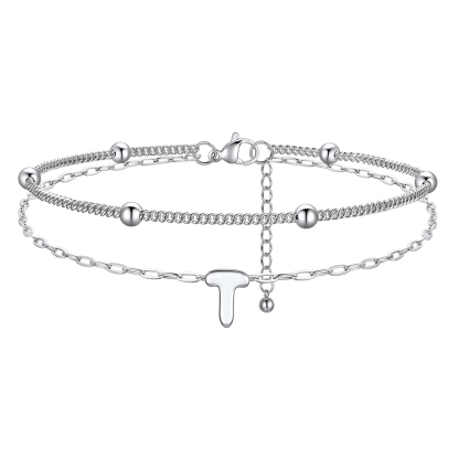 Bracelet Cheville Initial en Relief à Plusieurs Rangsn T
