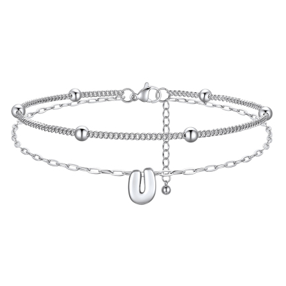 Bracelet Cheville Initial en Relief à Plusieurs Rangs U
