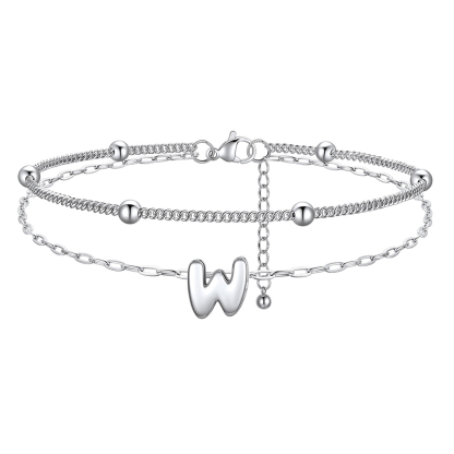 Bracelet Cheville Initial en Relief à Plusieurs Rangs W