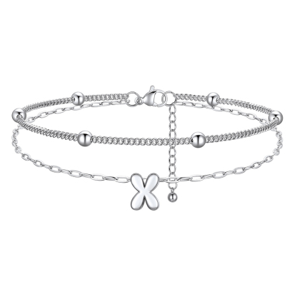 Bracelet Cheville Initial en Relief à Plusieurs Rangs X