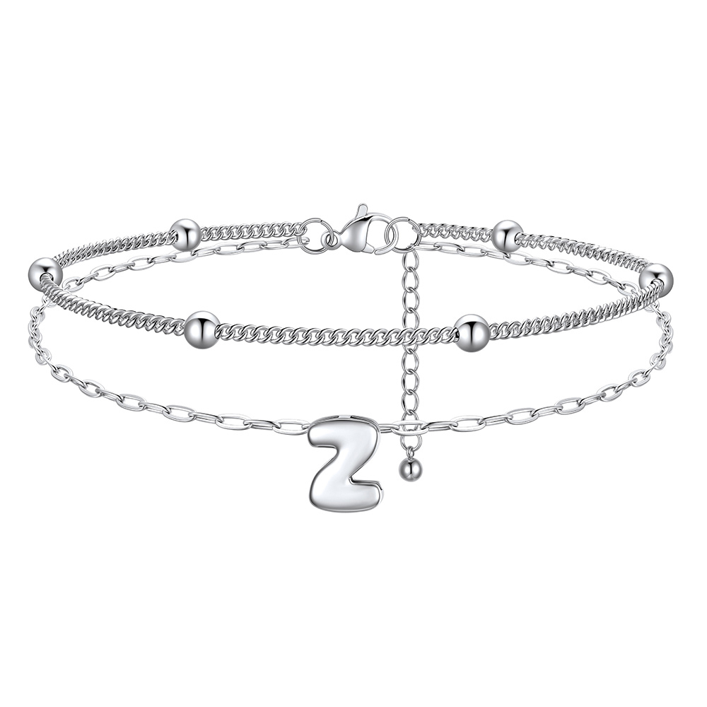 Bracelet Cheville Initial en Relief à Plusieurs Rangs Z