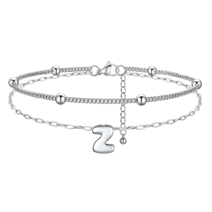 Bracelet Cheville Initial en Relief à Plusieurs Rangs Z