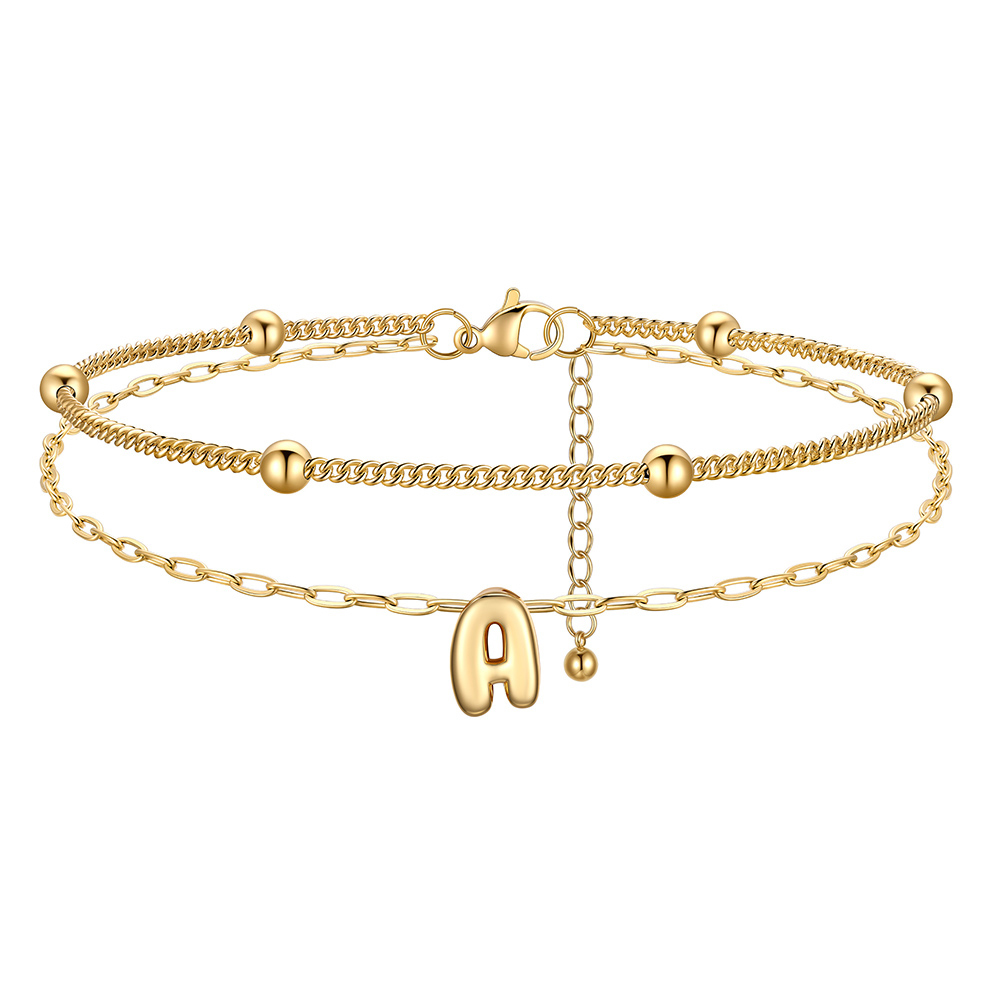 Bracelet Cheville Initial en Relief à Plusieurs Rangs Or