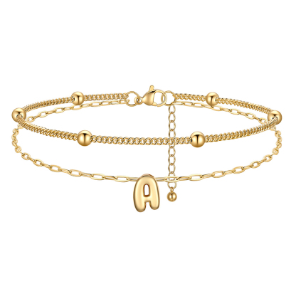 Bracelet Cheville Initial en Relief à Plusieurs Rangs Or