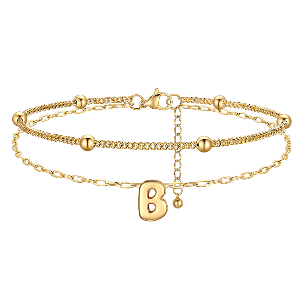 Bracelet Cheville Initial en Relief à Plusieurs Rangs Or B