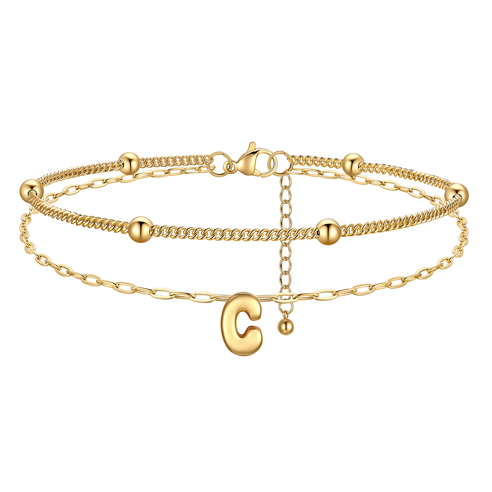 Bracelet Cheville Initial en Relief à Plusieurs Rangs Or  c