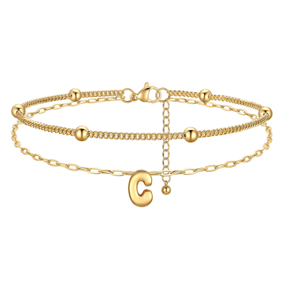 Bracelet Cheville Initial en Relief à Plusieurs Rangs Or  c
