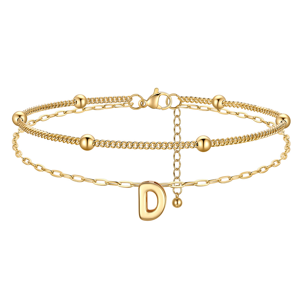 Bracelet Cheville Initial en Relief à Plusieurs Rangs Or D