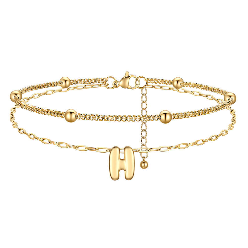 Bracelet Cheville Initial en Relief à Plusieurs Rangs Or H