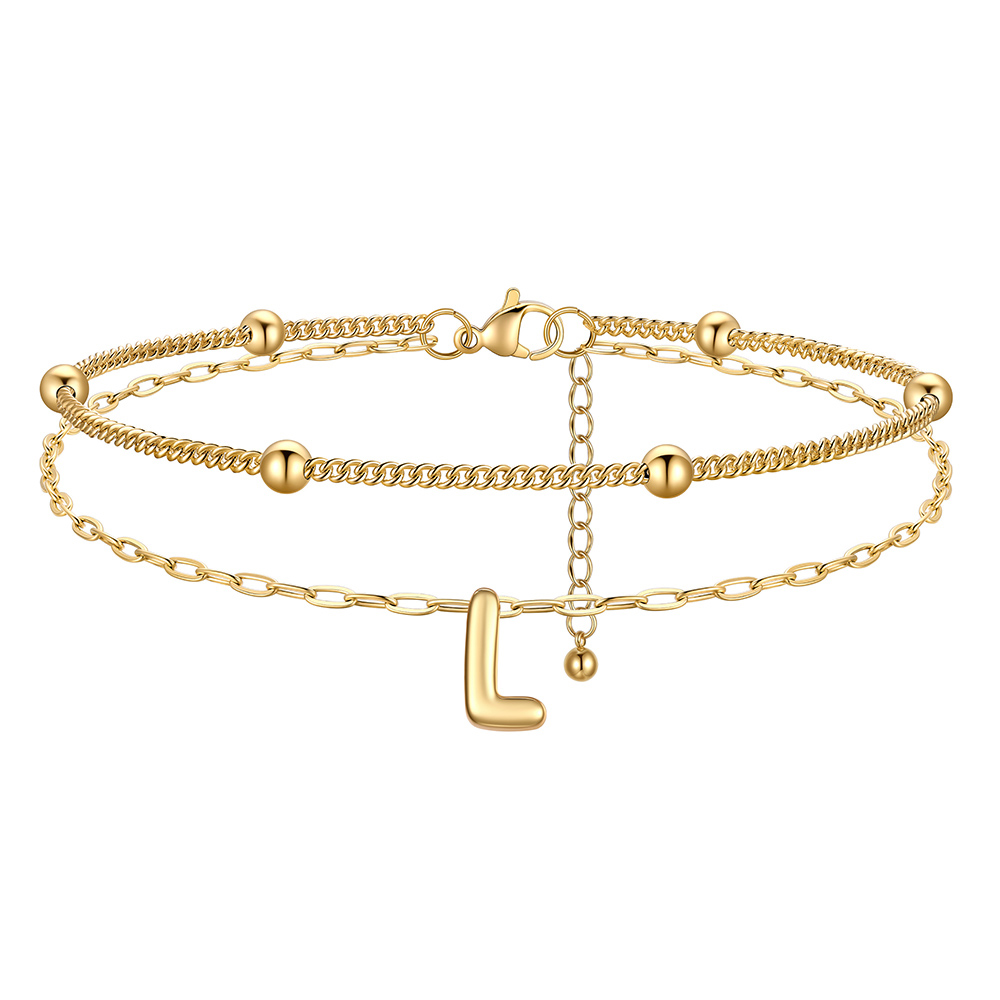 Bracelet Cheville Initial en Relief à Plusieurs Rangs Or L