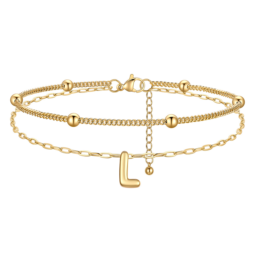 Bracelet Cheville Initial en Relief à Plusieurs Rangs Or L