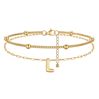 Bracelet Cheville Initial en Relief à Plusieurs Rangs Or L