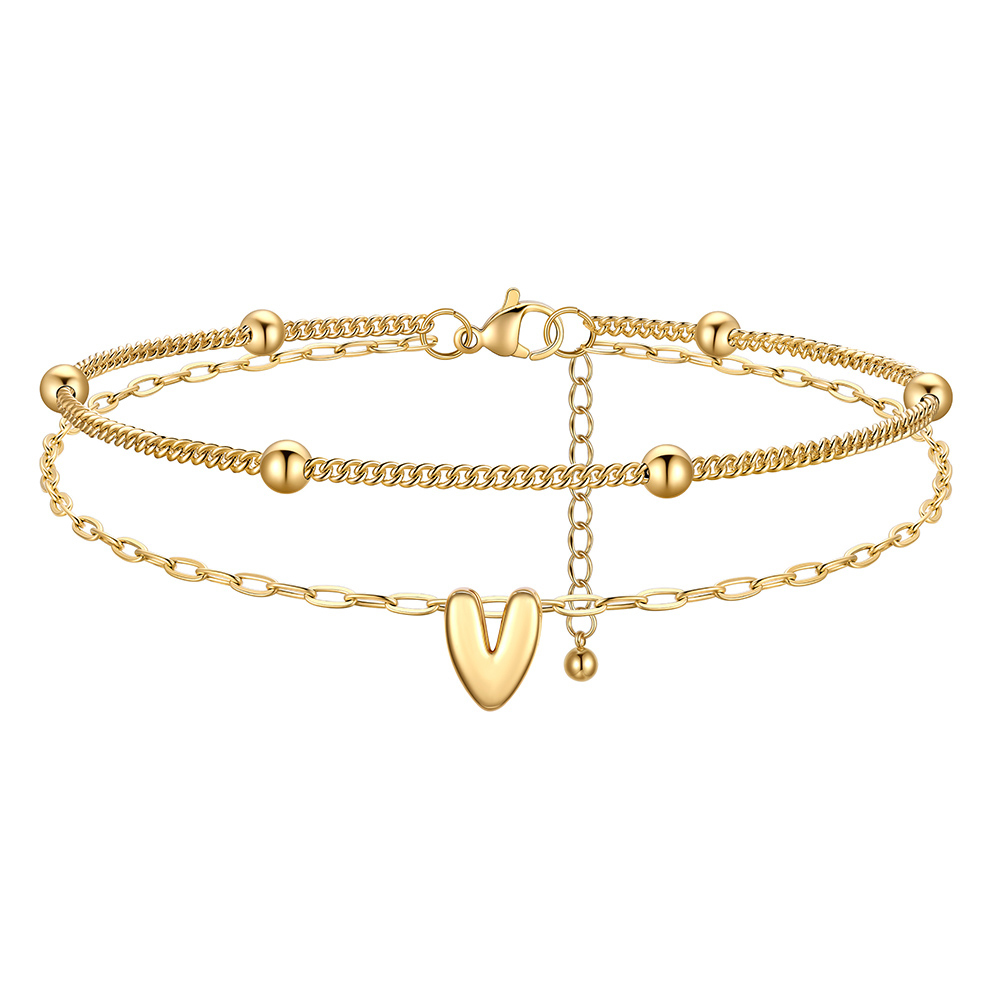 Bracelet Cheville Initial en Relief à Plusieurs Rangs Or V