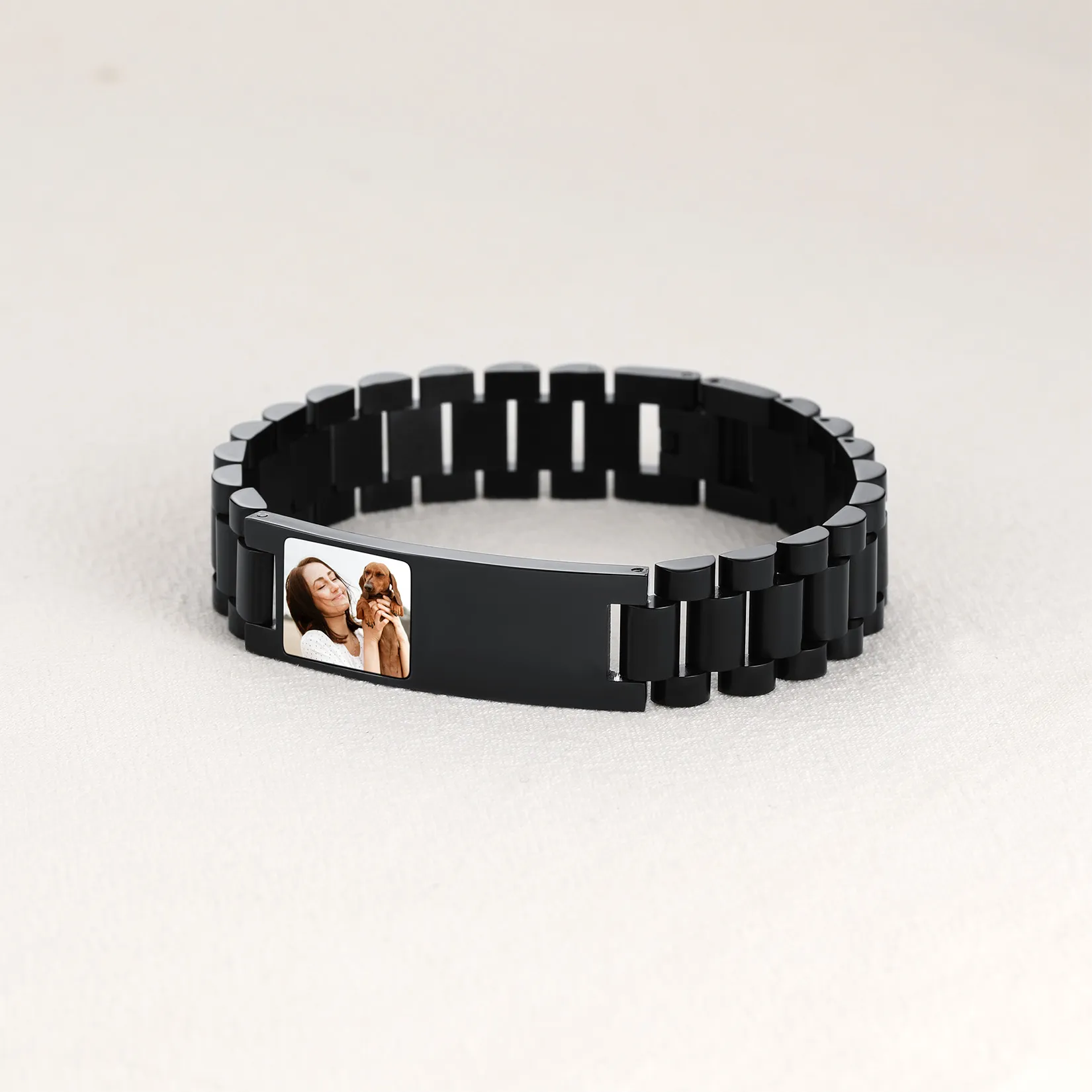 Bracelet d'Identification Personnalisé avec Photo pour Hommes Noir
