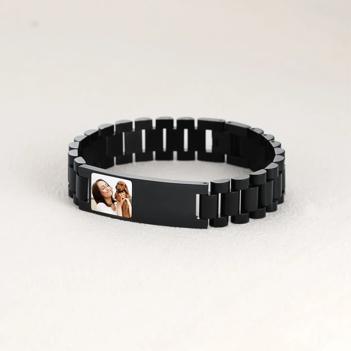 Bracelet d'Identification Personnalisé avec Photo pour Hommes Noir