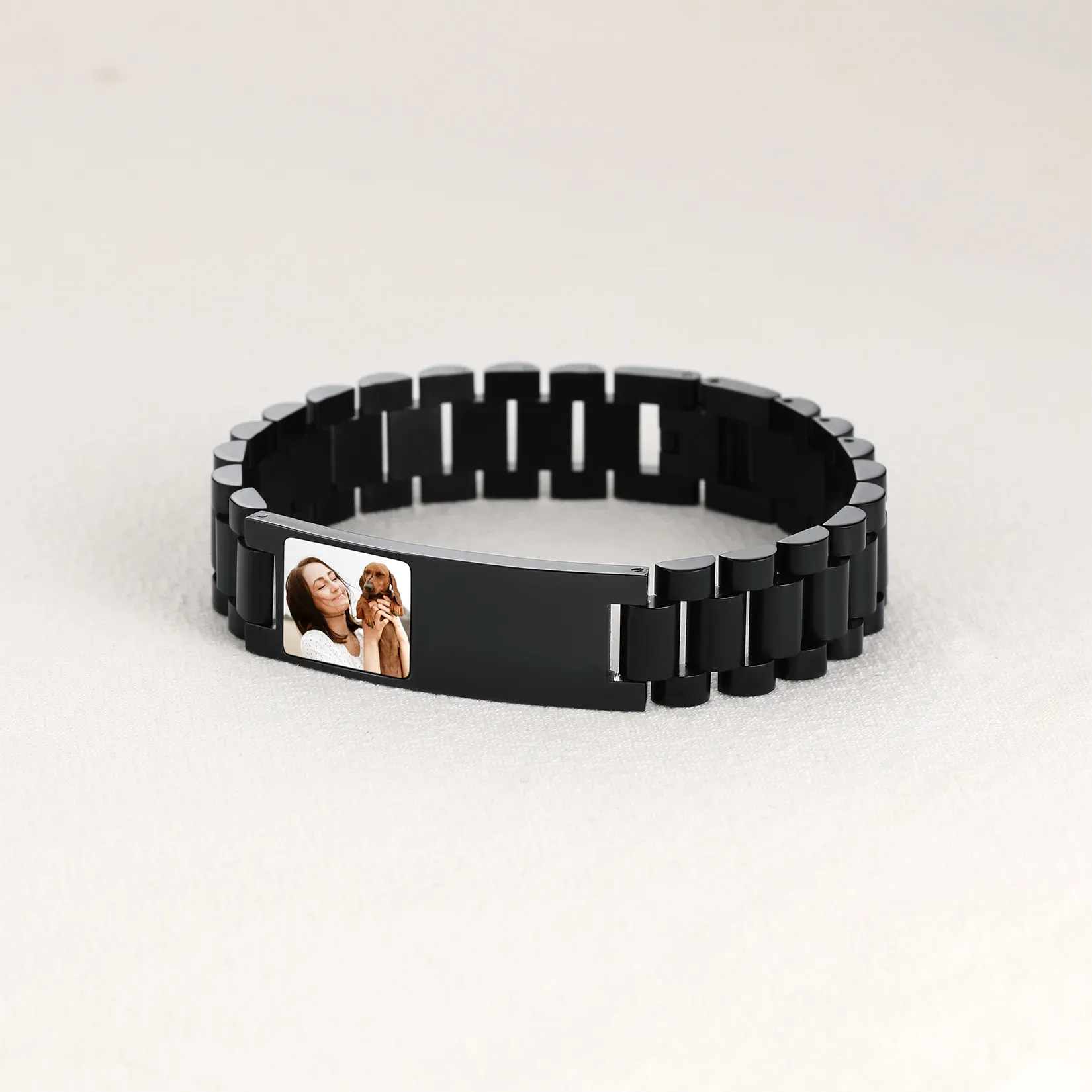 Bracelet d'Identification Personnalisé avec Photo pour Hommes Noir
