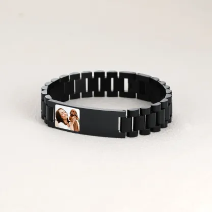 Bracelet d'Identification Personnalisé avec Photo pour Hommes Noir