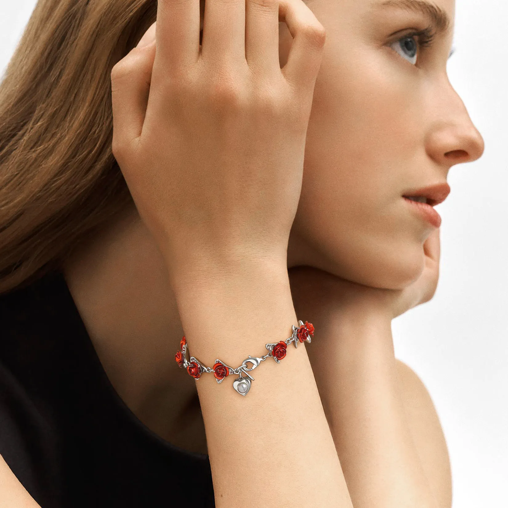 Bracelet Femme Personnalisé avec Photo et Roses Modèle