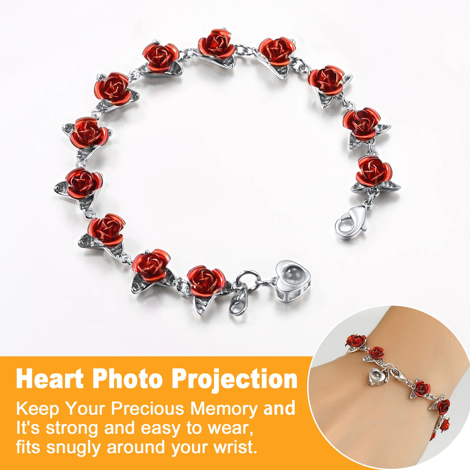 Bracelet Femme Personnalisé avec Photo et Roses Symboliques