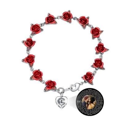 Bracelet Femme Personnalisé avec Photo et Roses Argenté