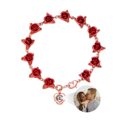 Bracelet Femme Personnalisé avec Photo et Roses Or Rose