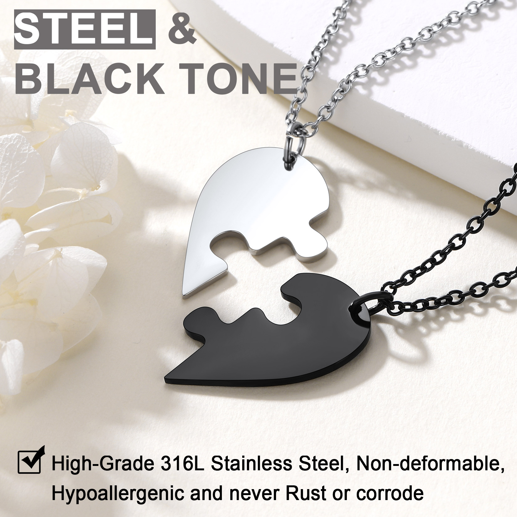 Collier Puzzle Cœur Gravé avec Nom Détail