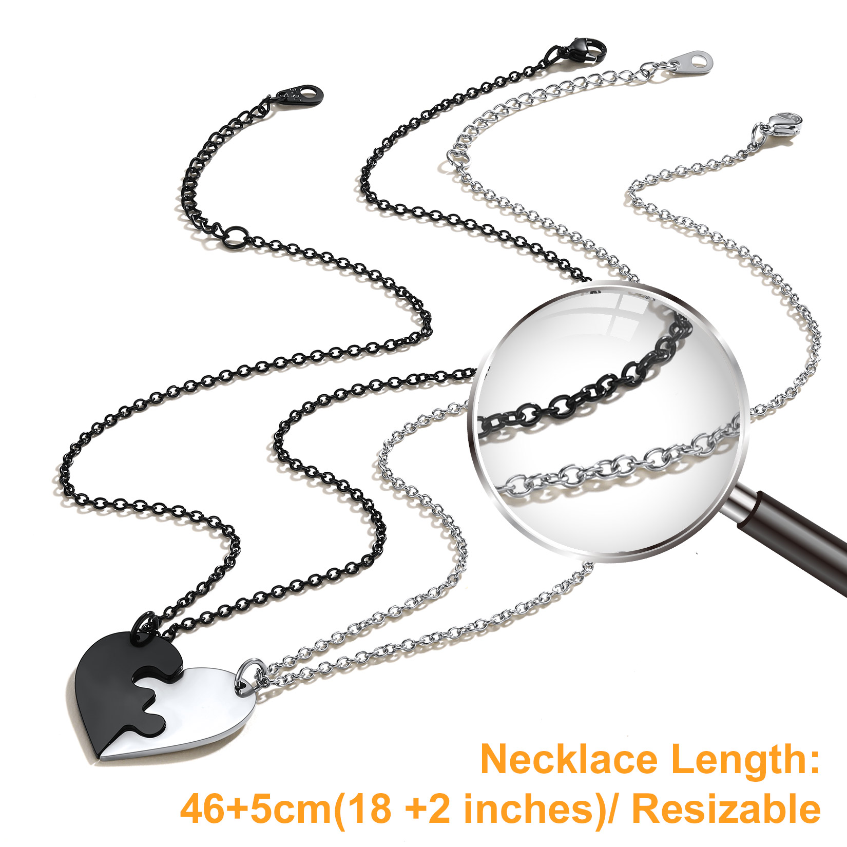 Collier Puzzle Cœur Gravé avec Nom pour Couple Taille