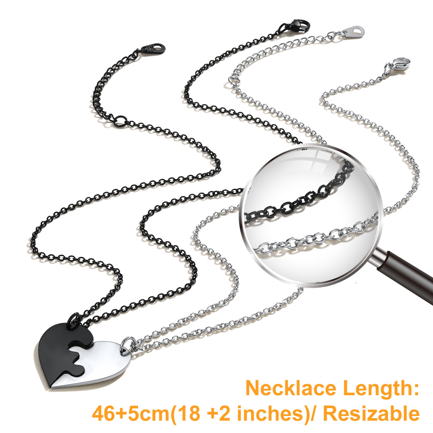 Collier Puzzle Cœur Gravé avec Nom pour Couple Taille