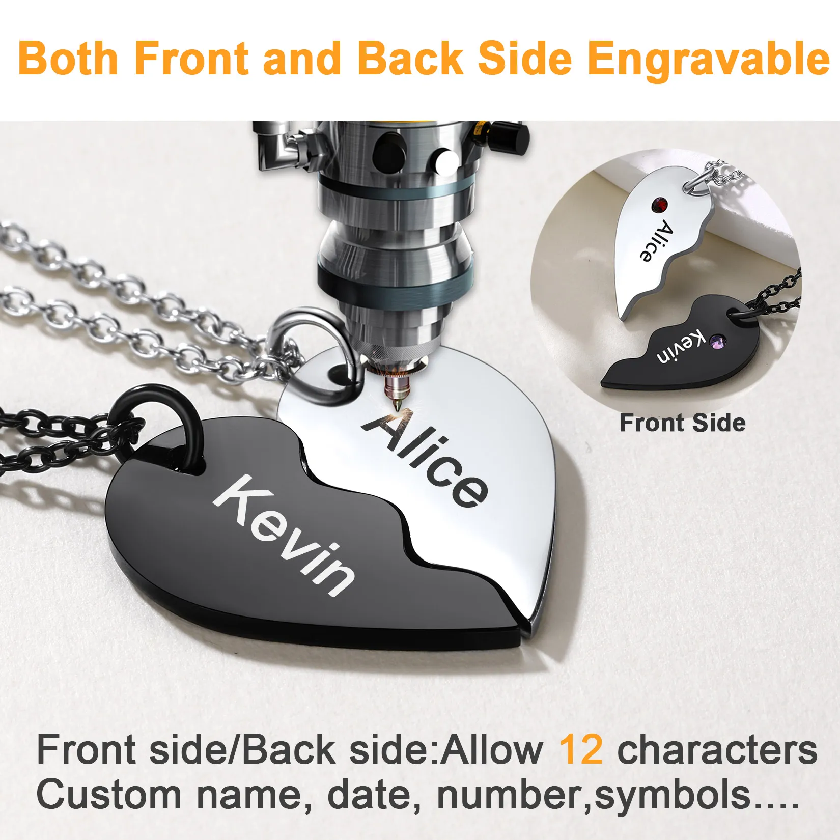 Collier Puzzle Coeur avec Pierre de Naissance pour Couple Détail