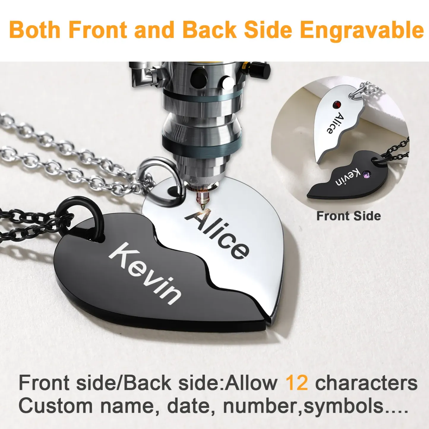 Collier Puzzle Coeur avec Pierre de Naissance pour Couple Détail