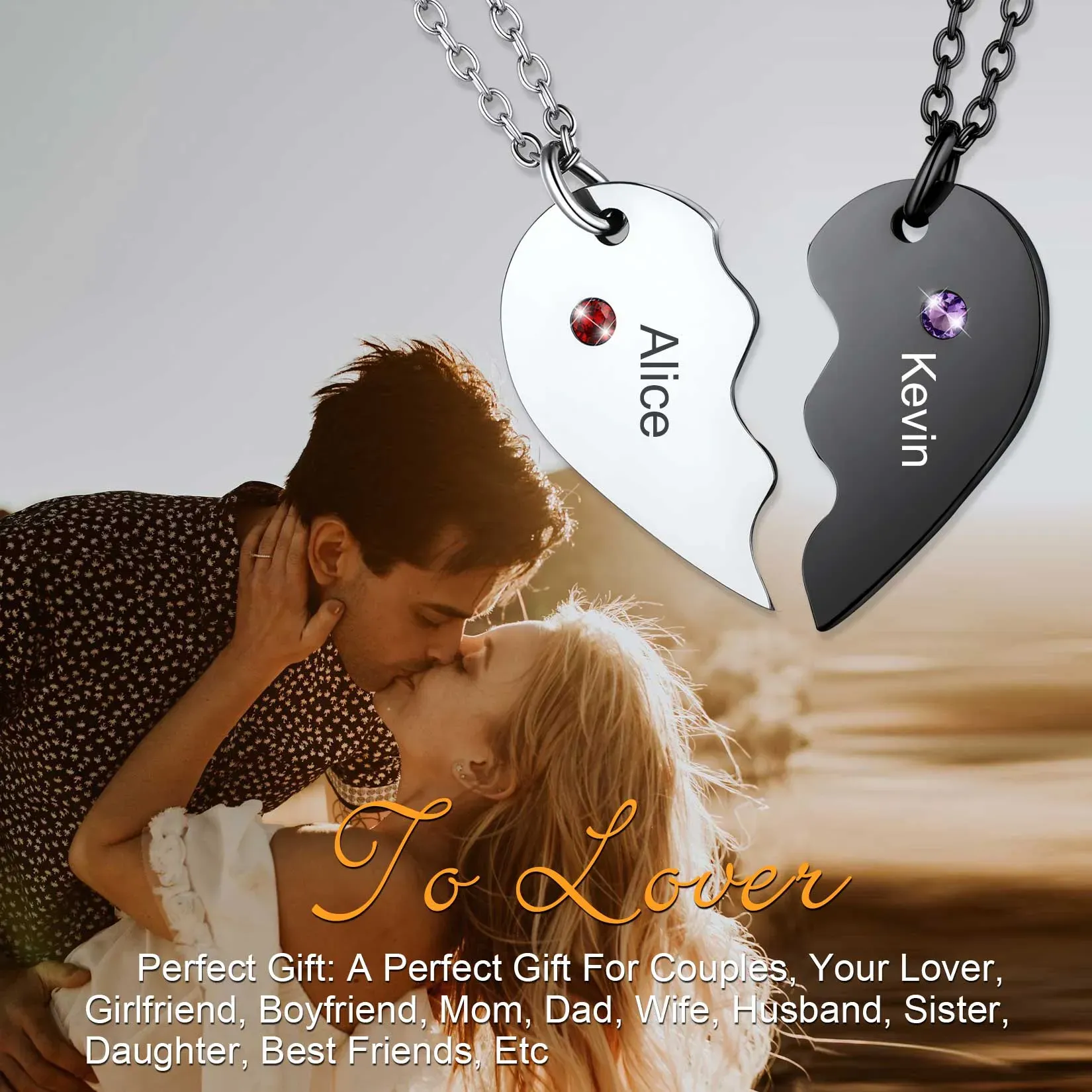 Collier Coeur avec Pierre de Naissance pour Couple