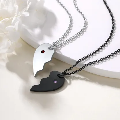 Collier Puzzle Coeur Gravé avec Pierre de Naissance pour Couple