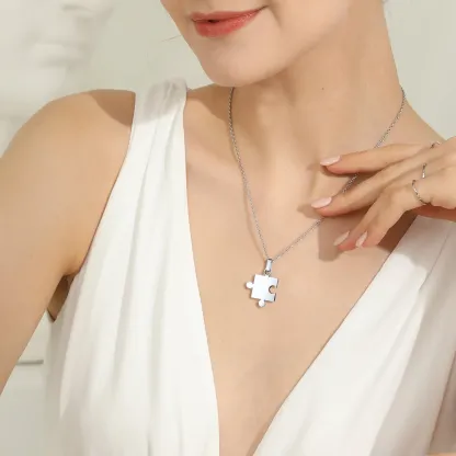  Pendentif Puzzle Personnalisé Gravé en Acier Inoxydable