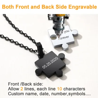 Collier Pendentif Puzzle Personnalisé Gravé en Acier Inoxydable pour Couple