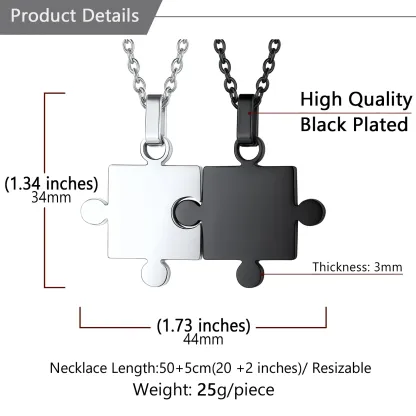 Collier Pendentif Puzzle Personnalisé Gravé en Acier Inoxydable Taille