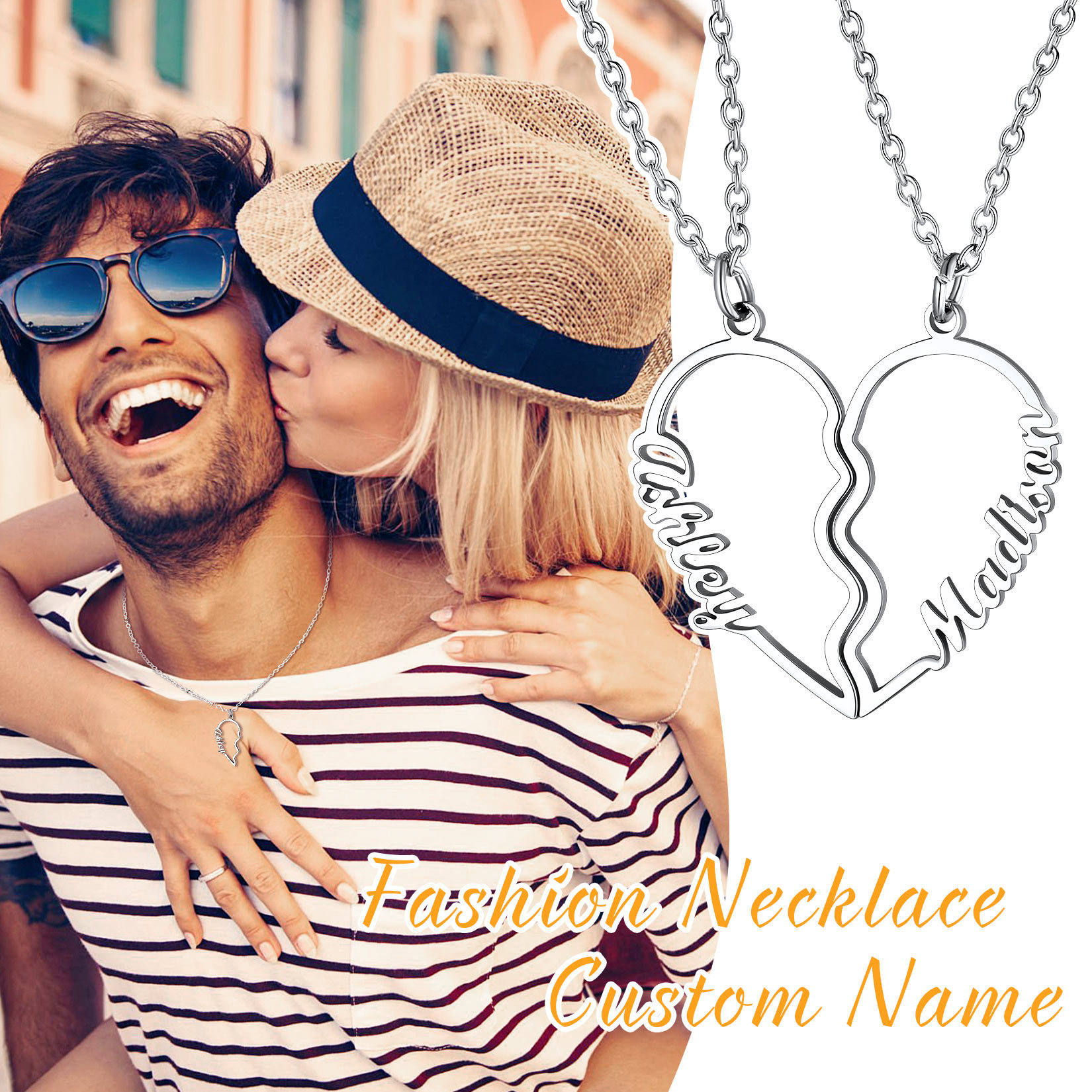 Pendentifs Assortis Cœur Personnalisés avec Noms Gravés