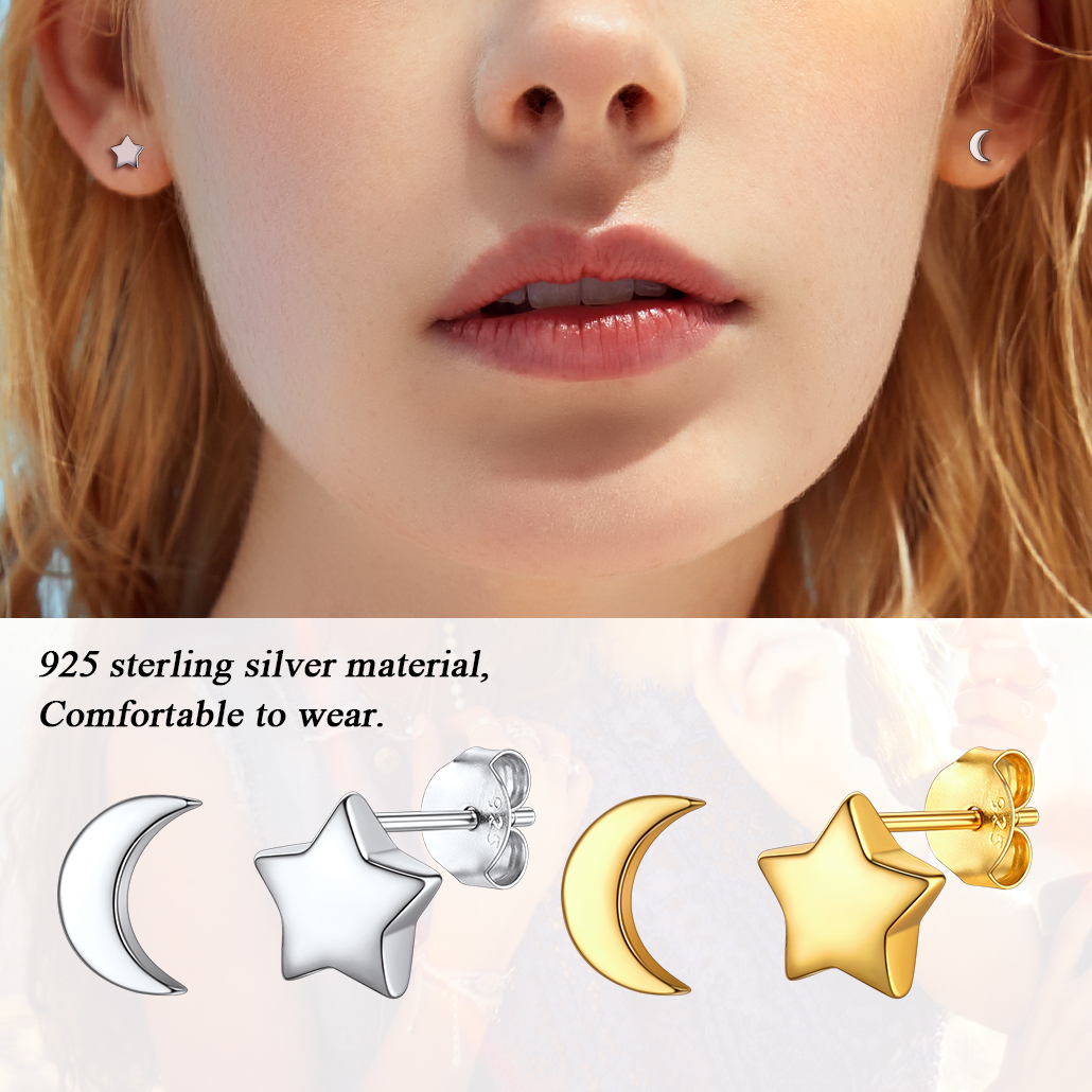 Boucles d’Oreilles Étoile et Lune en Argent Sterling