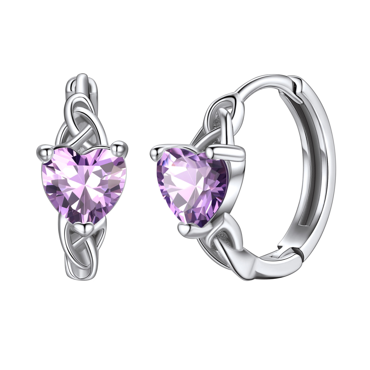 Créoles Cœur en Argent 925 avec Pierre de Naissance Juin - Alexandrite