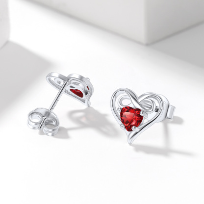 Boucles d'Oreilles Cœur avec Pierre de Naissance pour Femme