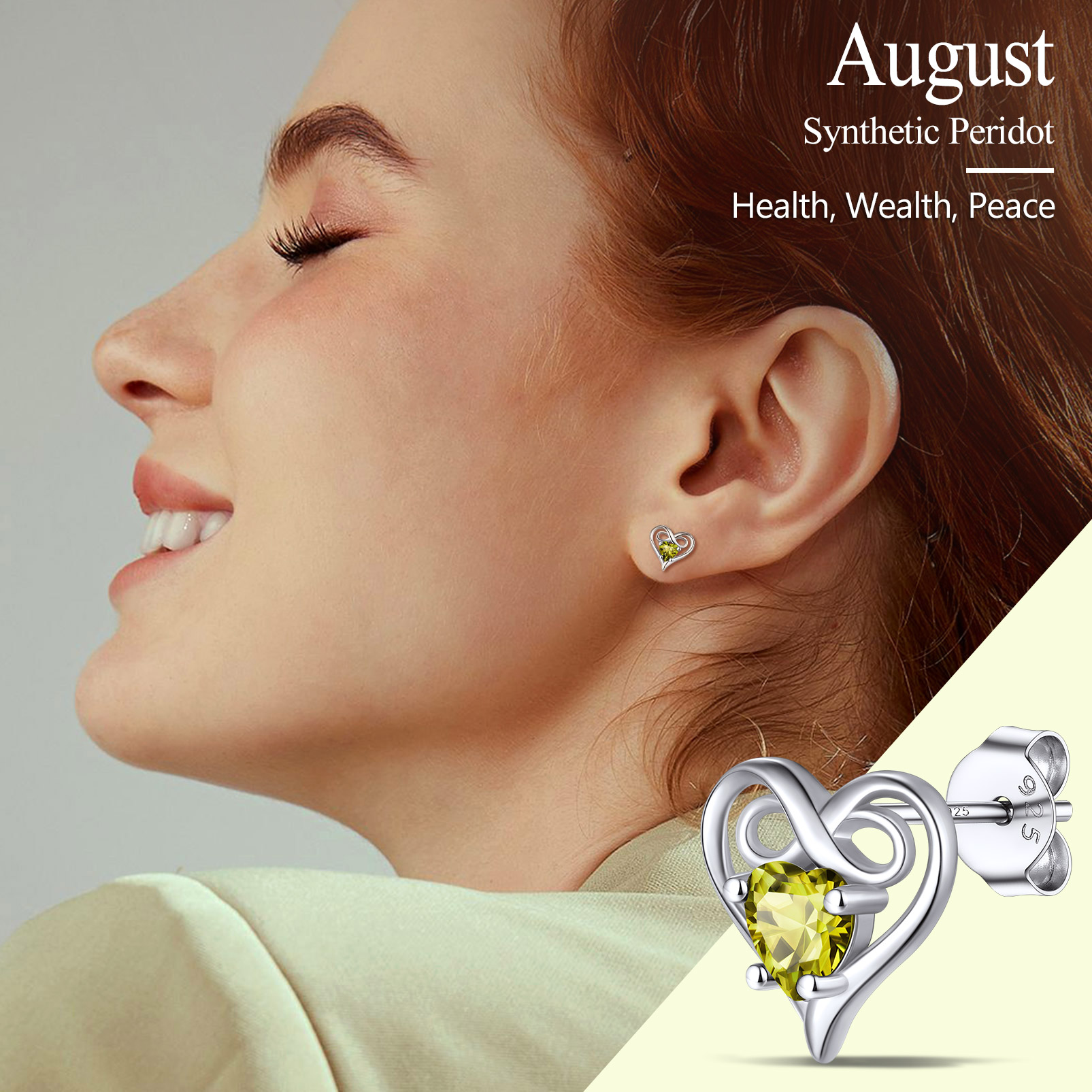 Boucles d'Oreilles Stud Cœur avec Pierre de Naissance 