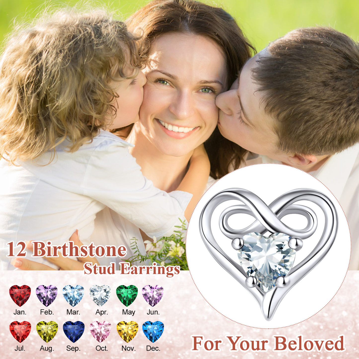 Boucles d'Oreilles Stud avec Pierre de Naissance 