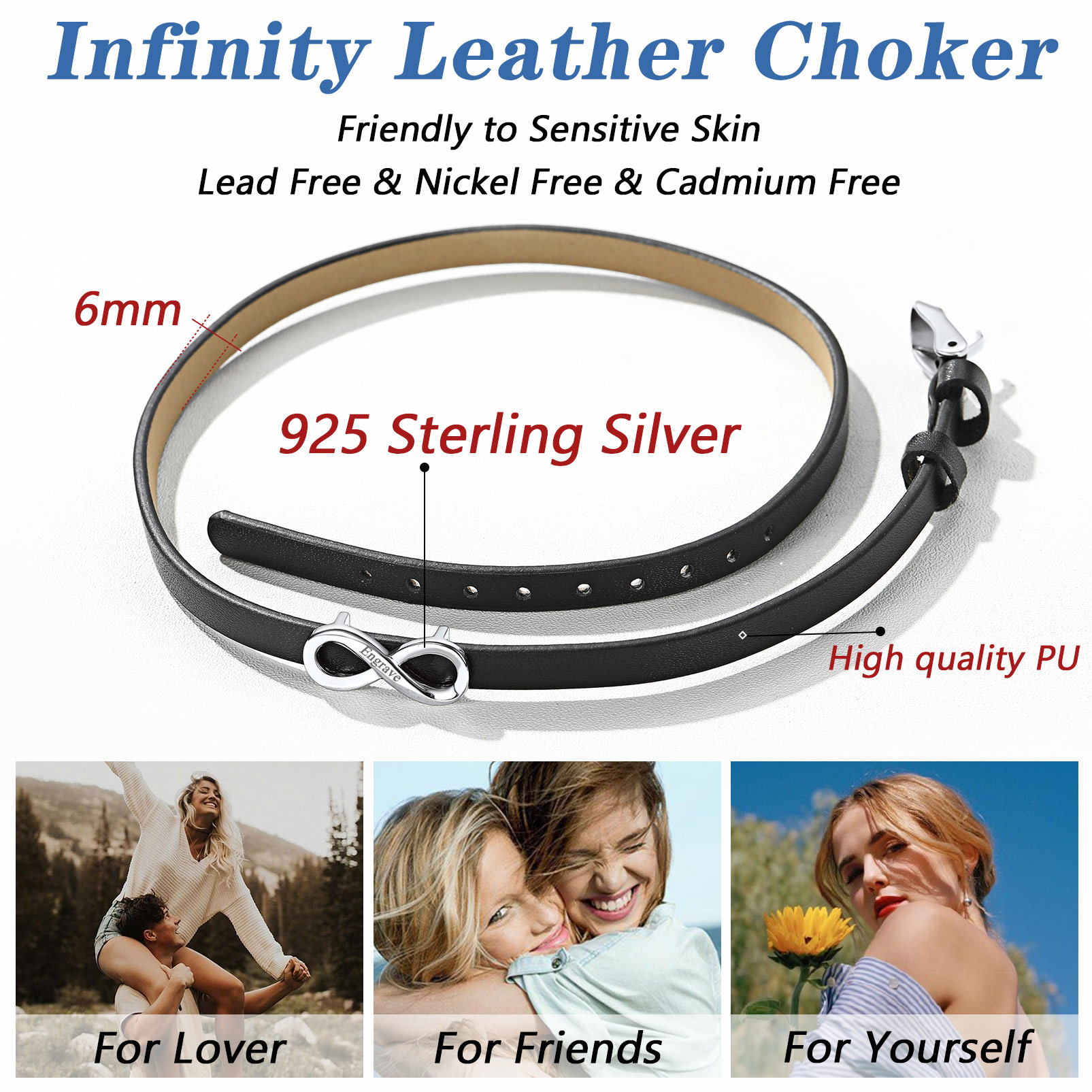 Collier Ras-de-Cou en Cuir Personnalisé pour Femme Cadeau